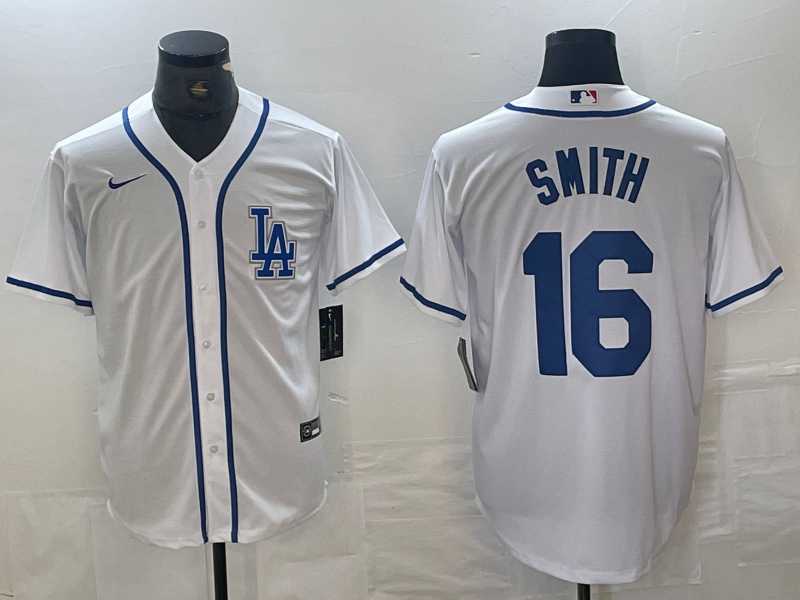 Men%27s Los Angeles Dodgers #16 Will Smith White Cool Base Stitched Baseball Jersey